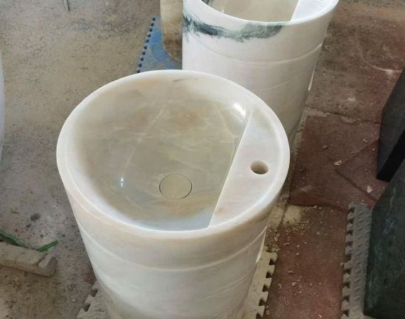 Chậu lavabo nghệ thuật màu trắng vân đá tự nhiên HD4685TVL