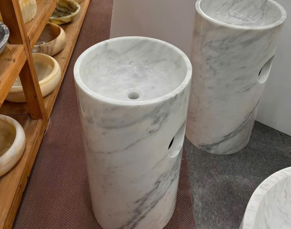 Chậu lavabo nghệ thuật màu trắng vân đá tự nhiên HD298TVL