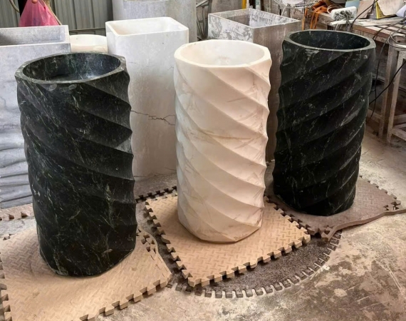 Chậu lavabo nghệ thuật màu trắng vân đá tự nhiên HD4686TVL