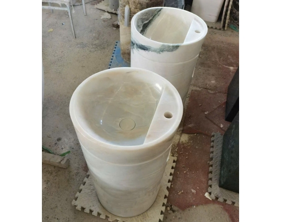 Chậu lavabo nghệ thuật màu trắng vân đá tự nhiên HD4685TVL