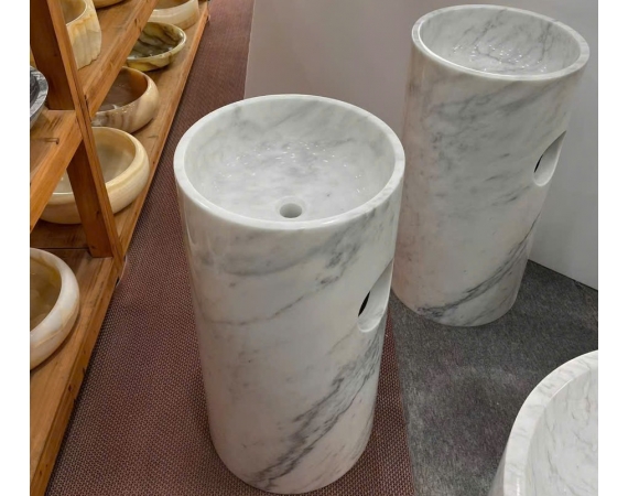 Chậu lavabo nghệ thuật màu trắng vân đá tự nhiên HD298TVL