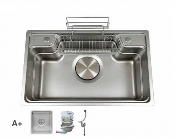 Chậu rửa bát 1 hố chống xước KIT PLUS DCR8048A (800*480*230mm) Set phụ kiện cơ bản