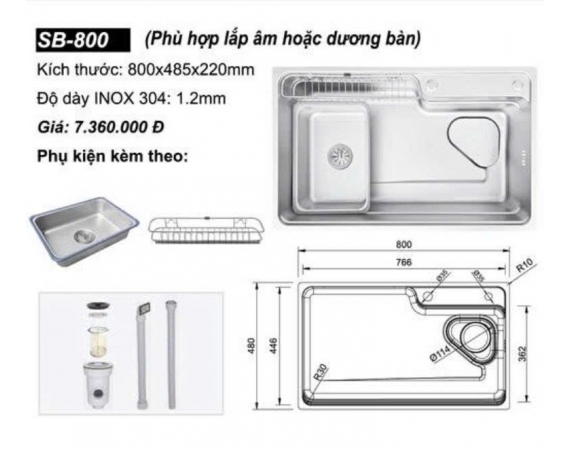 Chậu rửa bát 1 hố Sobisung SB-800