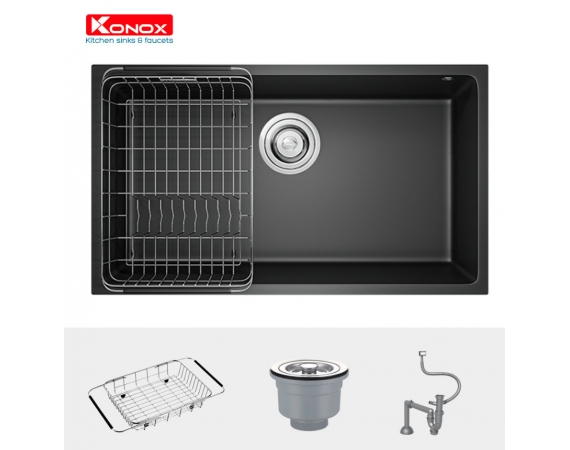 Chậu rửa bát đá màu đen 1 hố Konox Granite Sink Naros 760S – Black (760*440*200 )