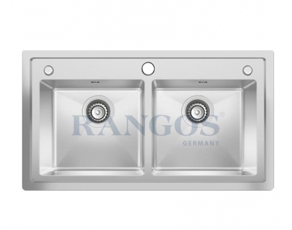 CHẬU RỬA BÁT HANDMADE 2 HỐ CÂN CÓ GIẬT CẤP RGS-8648C-GC