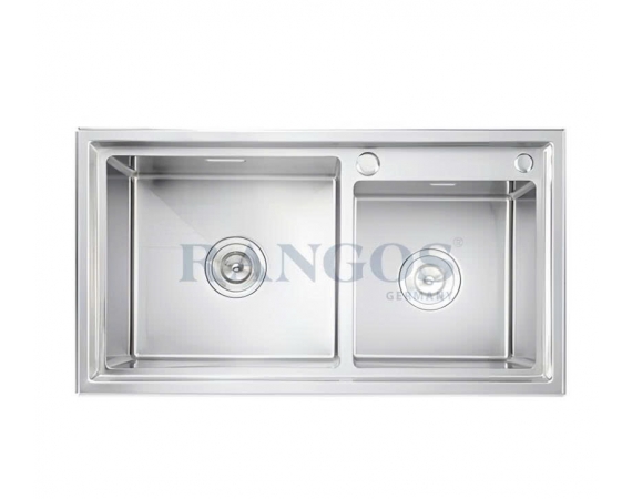 CHẬU RỬA BÁT HANDMADE 2 HỐ LỆCH CÓ GIẬT CẤP RGS-8245L-GC