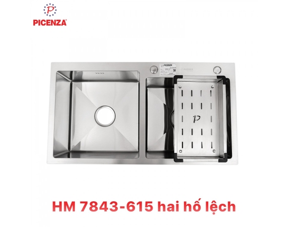 Chậu rửa bát Picenza 2 hố lệch HM 7843-615 inox 304