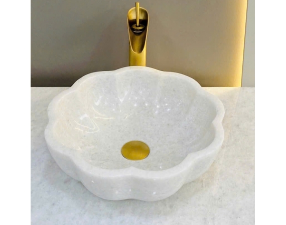 Chậu lavabo hình hoa đặt bàn đá tự nhiên HDTN50 (400 x 400 x 12 mm)