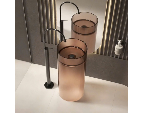 Chậu rửa lavabo đặt sàn bằng nhựa xuyên sáng màu cam ngọc HD1051GR