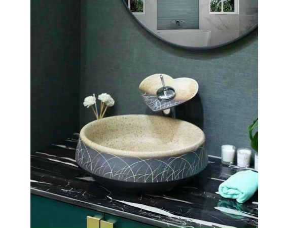 Chậu sứ để trên mặt bàn hoa văn nghệ thuật HDC02H