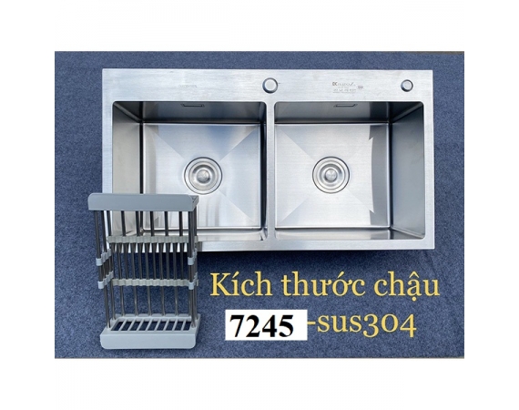 Chậu rửa bát 2 hố cân inox 304 Kokku 7245C