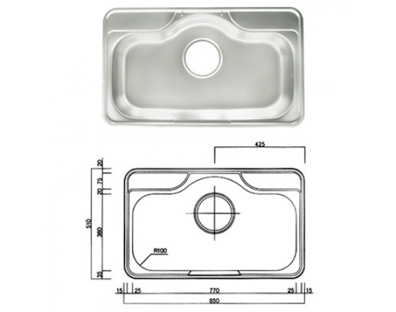 Chậu rửa bát 1 hố Hàn quốc VOREL VR 850 KR (85x51,5cm)
