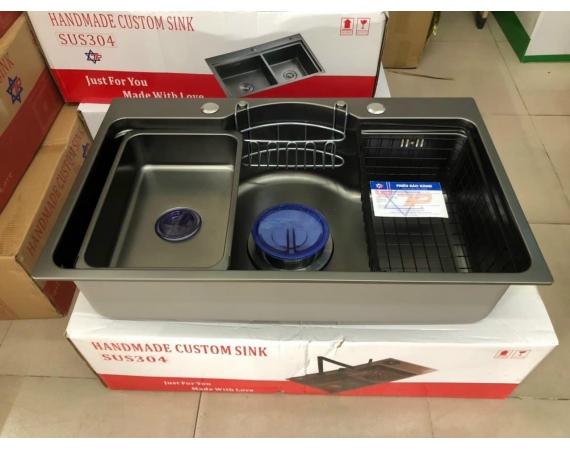 Chậu rửa bát 1 hố nano màu đen Kagol KG 7848B