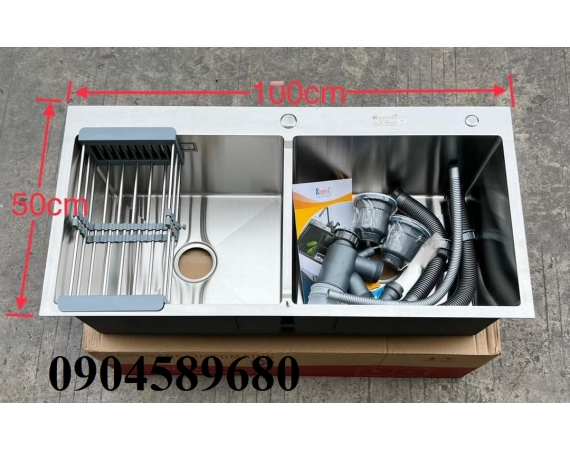 Chậu rửa bát Kagol inox 304 hai hố cân K12050 (KT:1200x450x240 mm)