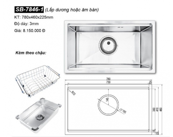 Chậu rửa bát đúc 1 hố Hàn Quốc Sobisung SB-78446-1