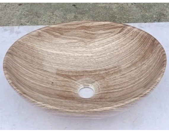 Chậu rửa mặt bằng sứ vân gỗ dạng đĩnh vàng KKG02