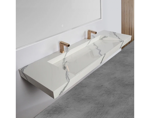 Chậu lavabo treo tường đôi bằng đá cẩm thạch HDBD01