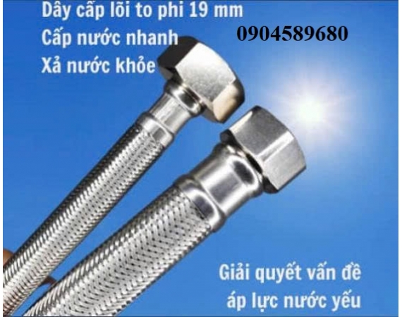 Dây cấp nước inox 304 lõi to phi 19 HD360 - dài 60cm 