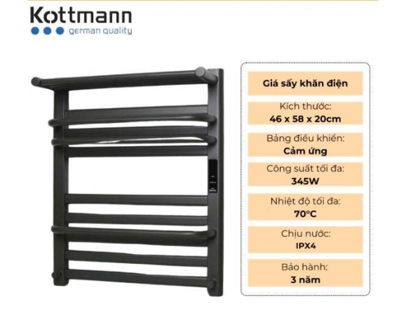 Giàn sấy khăn thông minh màu đen Kottmann K4