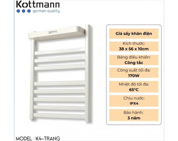 Giàn sấy khăn thông minh màu trắng Kottmann K4