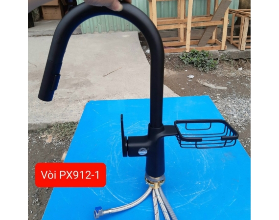 Vòi Rửa bát Dây Rút màu đen kèm giá để giẻ HD912B