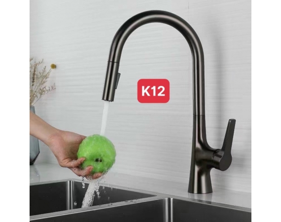 Vòi rửa bát nóng lạnh dây rút màu ghi Kagol K12