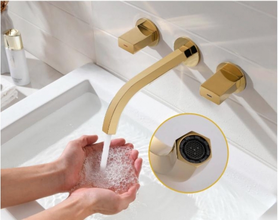 Vòi chậu lavabo âm tường màu vàng HD3376G