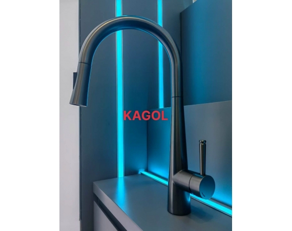 Vòi rửa bát nóng lạnh dây rút màu đen Kagol K38